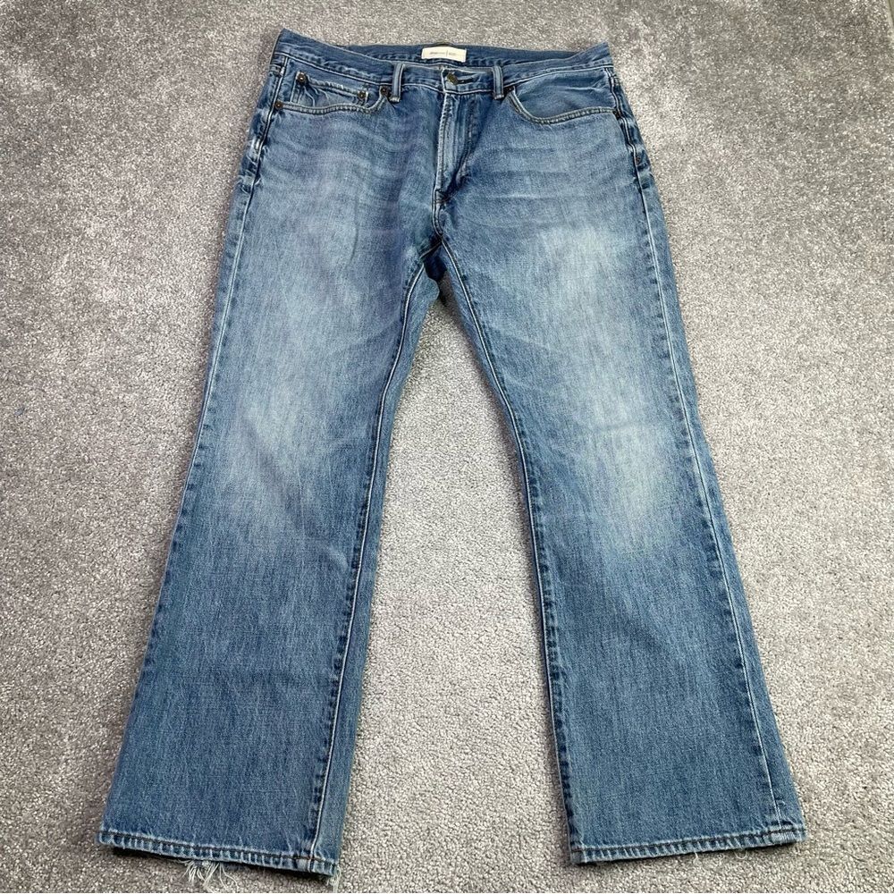 GAP 1969 Jeans Men's 34X28.5 Blue Bootcut Mid-Rise Medium Wash Cotton Denim